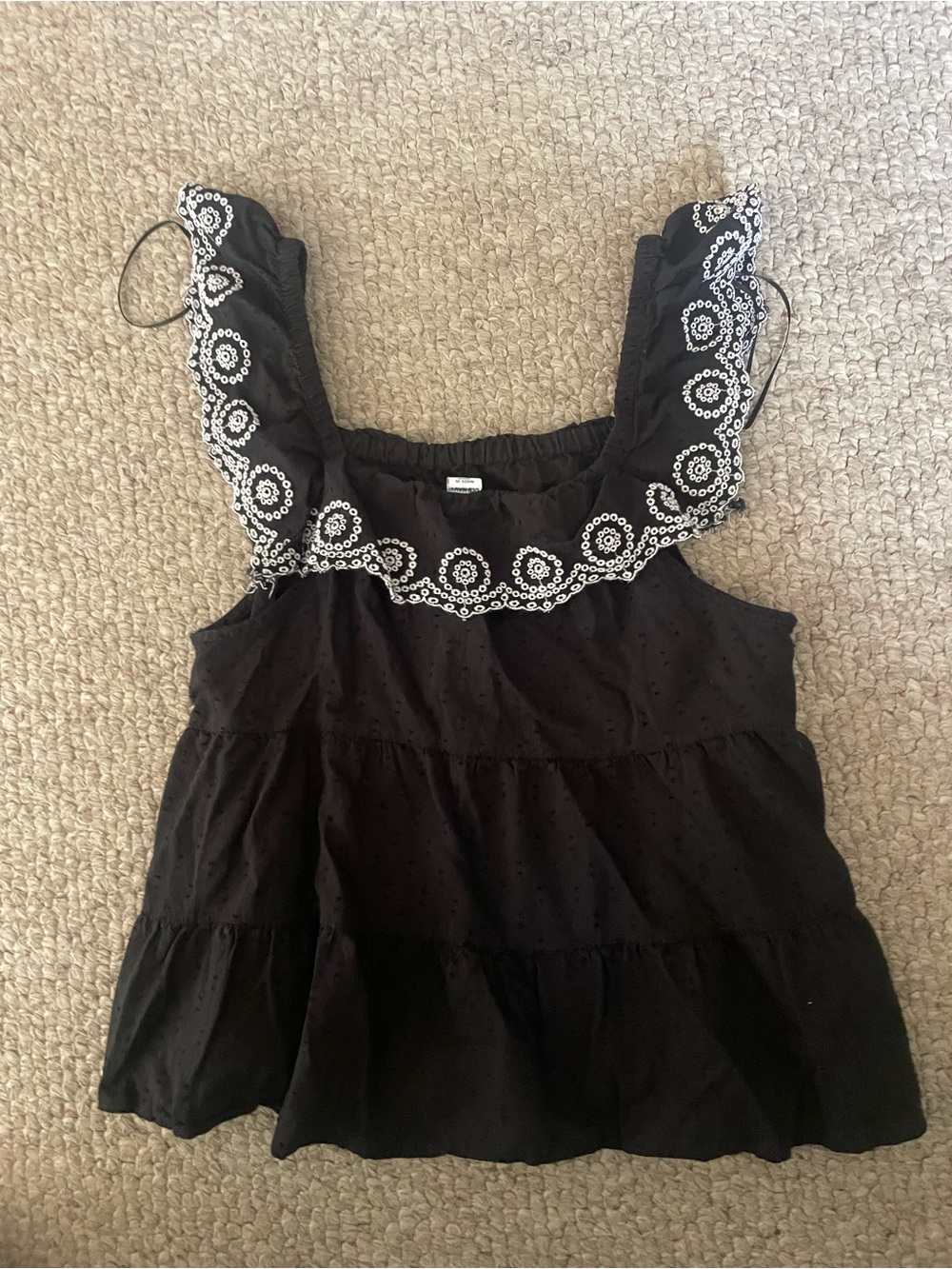 Old Navy Black Eyelet Ruffle Tank Top with White Trim